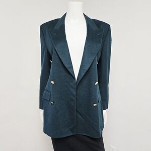 Burberrys Blazer Jacket Size 10 Wool Cashmere Pine Green Double Breasted Preppy
